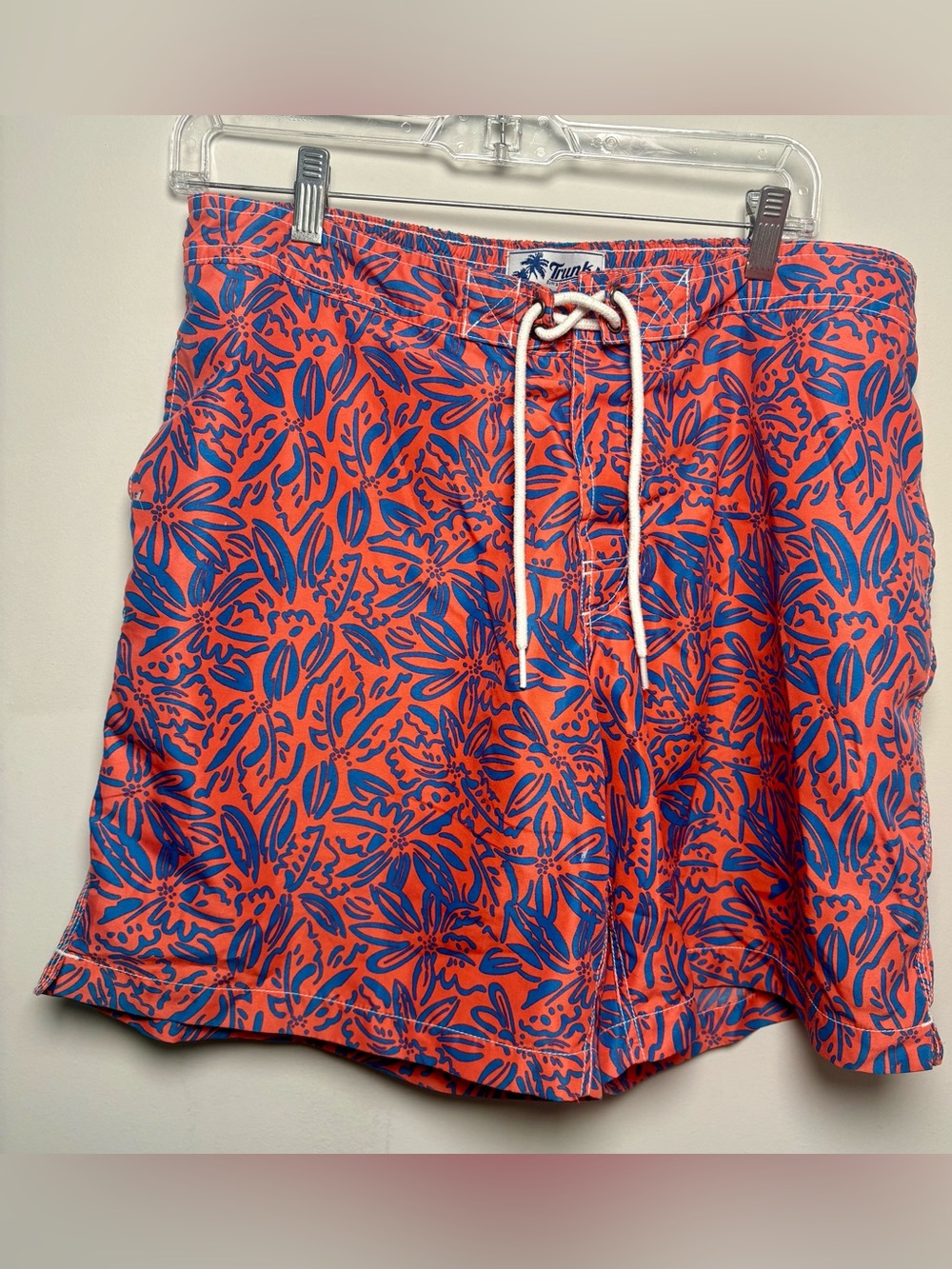 Men's Coral & Blue Floral Hybrid Swim Shorts with Drawcord
